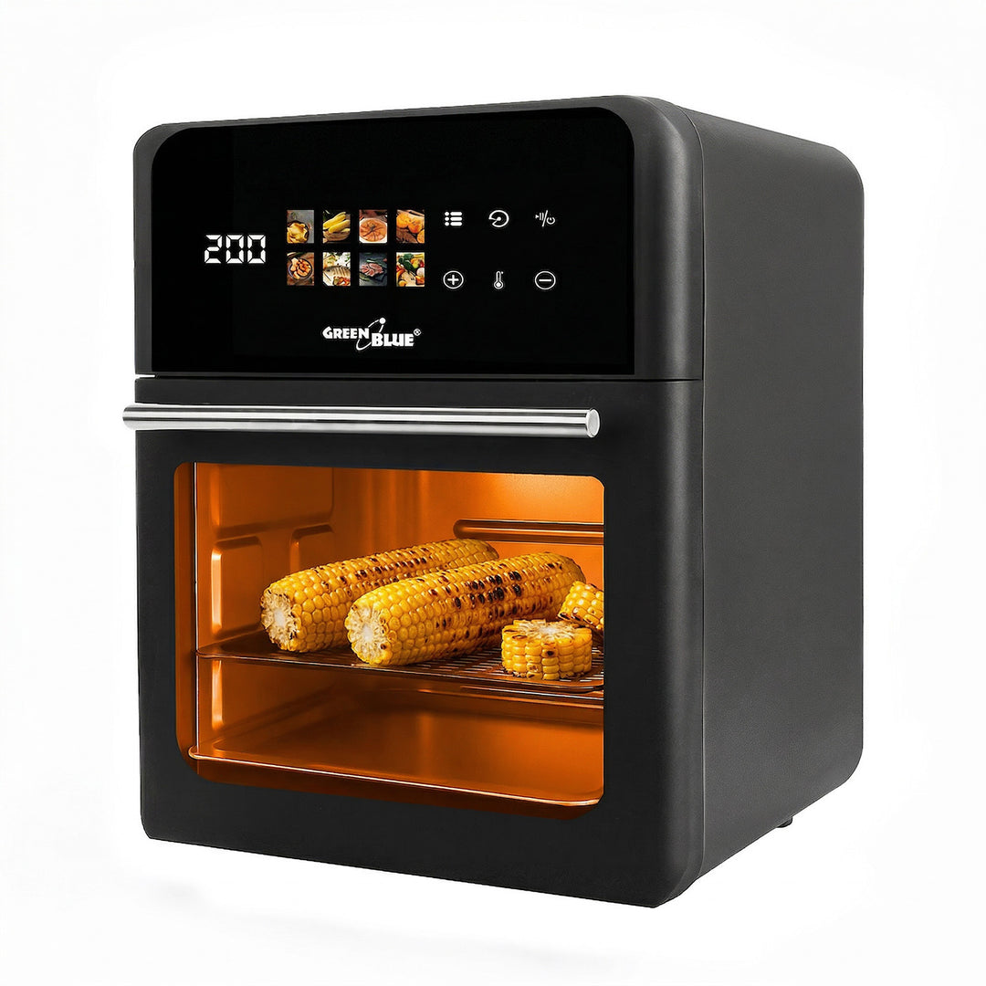 GreenBlue AIR FRYER fedtfri frituregryde, kraftig 1800 W, 10 l kapacitet, 8 programmer, tilbehør, timer, GB950
