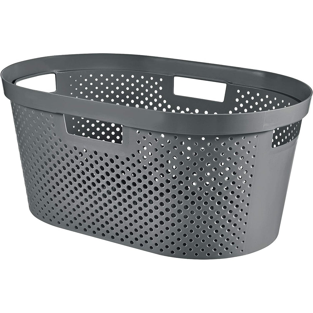 Curver Infinity Recycled vasketøjskurv, kapacitet 40 l, mørkegrå, 100 % genanvendt, 245675 + Curver Infinity Recycled vasketøjskurv 60 l