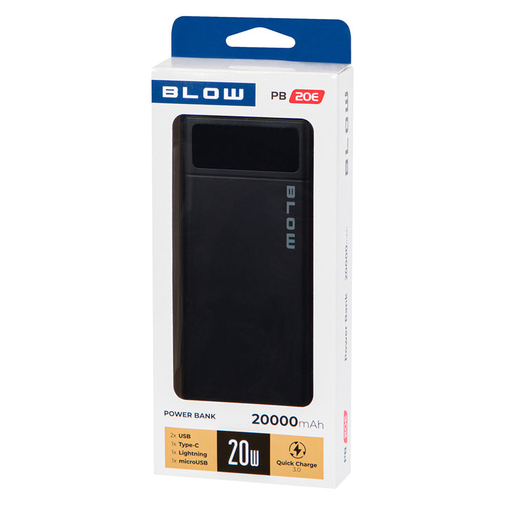 Powerbank 20.000 mAh PB20E Quick Charge 30, Power Delivery 20 W, sort, Blow