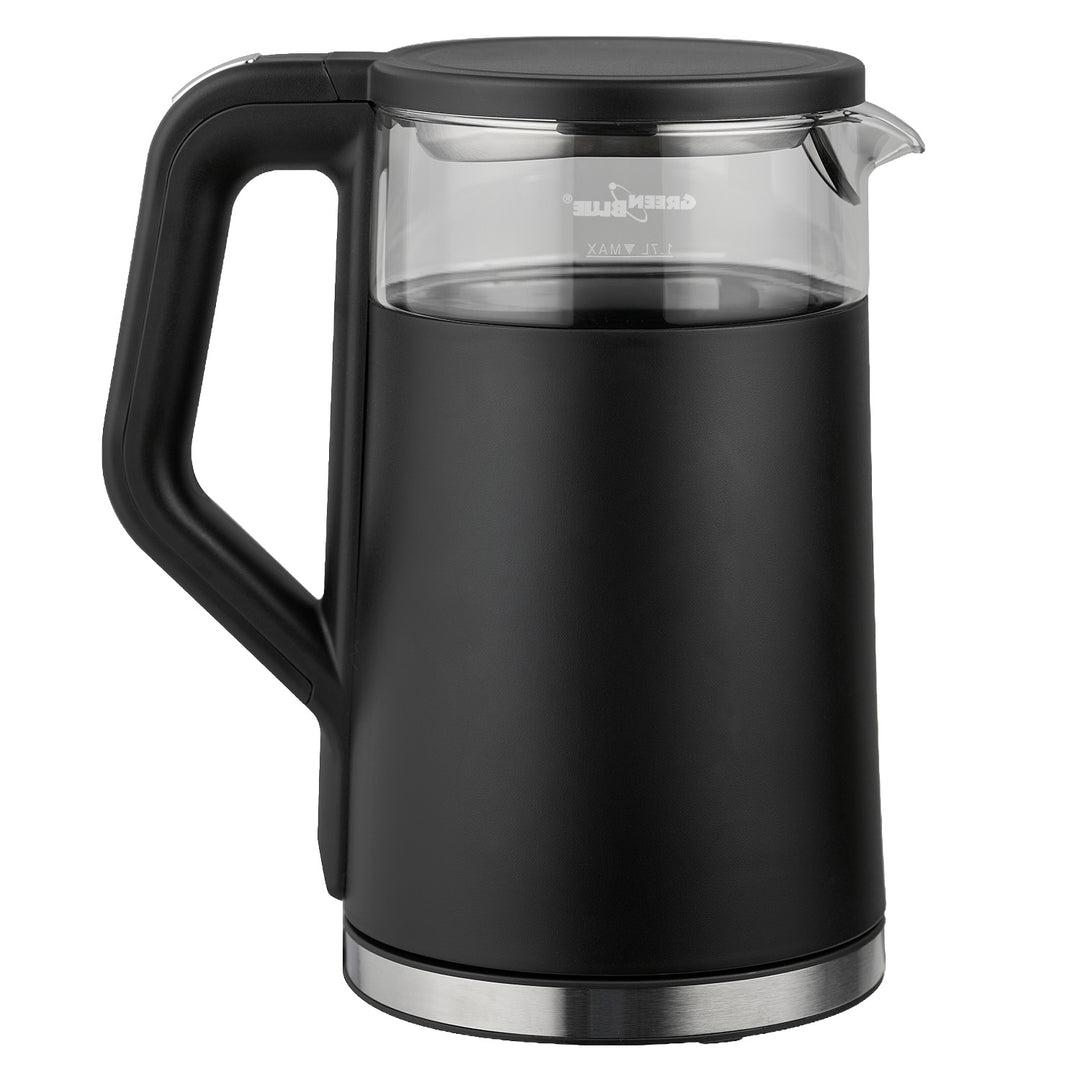 GreenBlue trådløs elkedel, 1,7 l, vandbeholder i glas, letlæseligt display, temperaturvalg, 2200 W, GB670 B