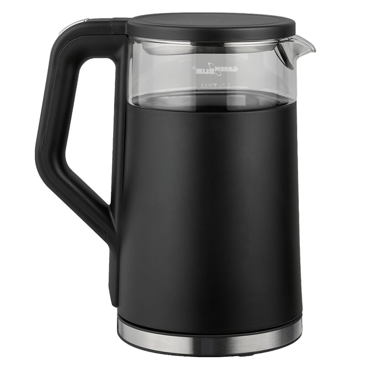 GreenBlue trådløs elkedel, 1,7 l, vandbeholder i glas, letlæseligt display, temperaturvalg, 2200 W, GB670 B