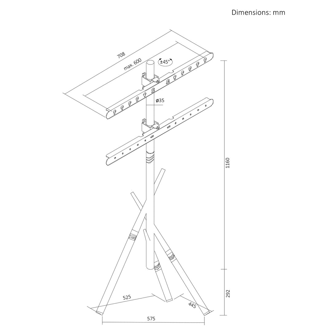Maclean TV-holder/gulvstativ, 37-80", maks. VESA 600x400, maks. 60 kg, MC-182 B