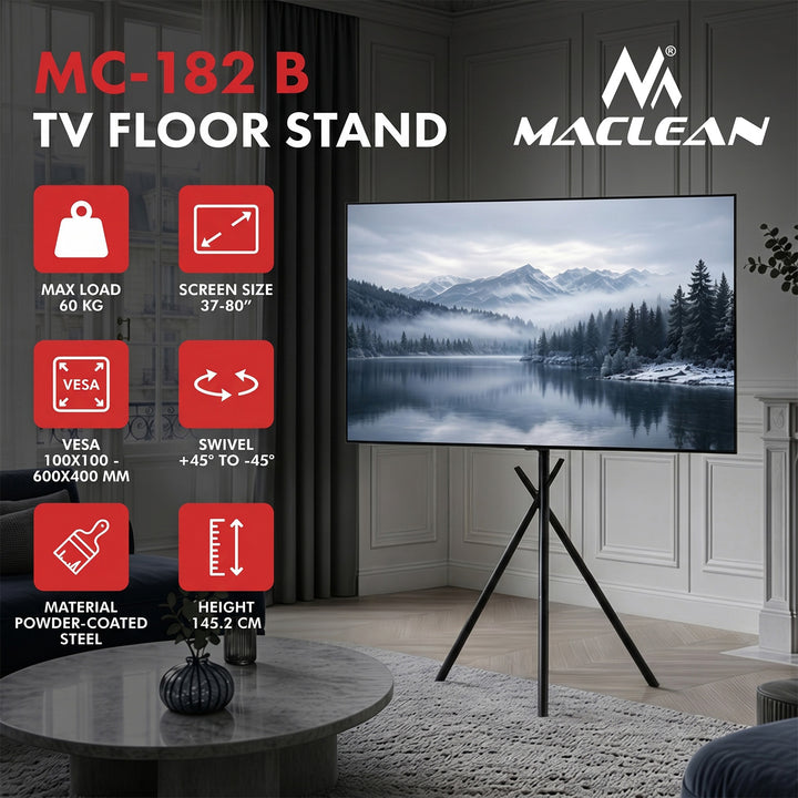 Maclean TV-holder/gulvstativ, 37-80", maks. VESA 600x400, maks. 60 kg, MC-182 B