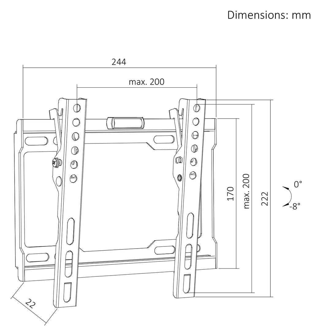 Maclean TV-beslag/ophæng, maks. VESA 200x200, 13-43", op til 45 kg, sort, hældningsjustering 0°~-8°, MC-186