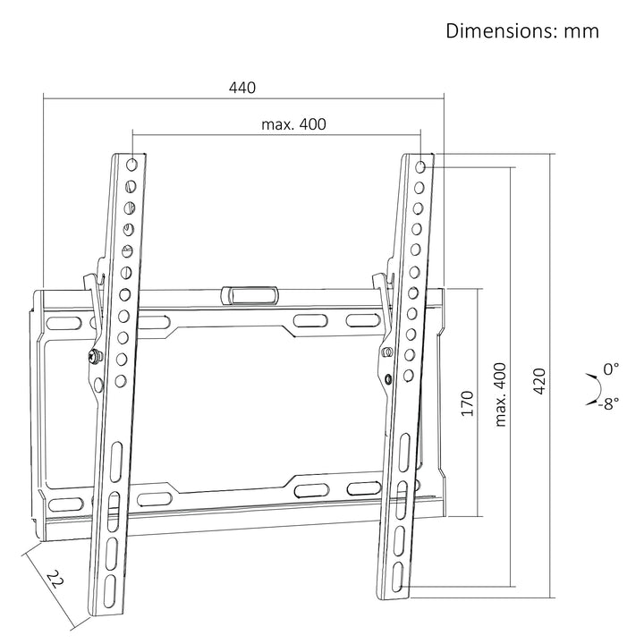 Maclean TV-beslag/ophæng, maks. VESA 400x400, 32-75", op til 45 kg, sort, hældningsjustering 0°~-8°, MC-187