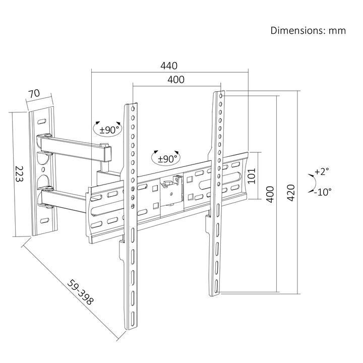 Maclean TV-beslag/ophæng, maks. VESA 400x400, 32-55", op til 30 kg, sort, justerbar hældning +2°~-10° og drejning +90°~-90°, MC-191