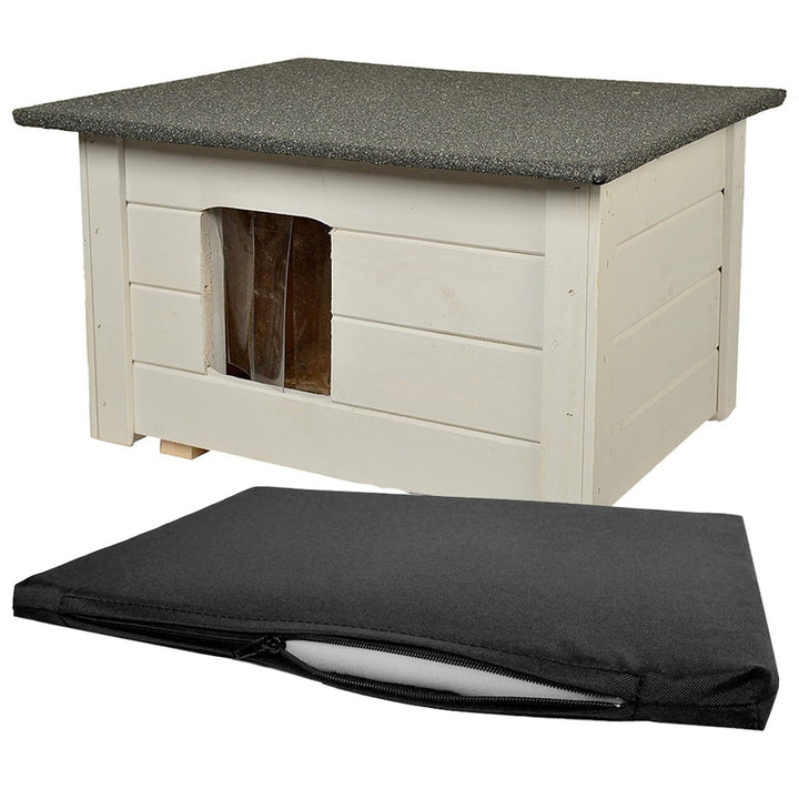 Hundehus, kattehus Woodok, isoleret, fyrretræ, lys grå farve + seng