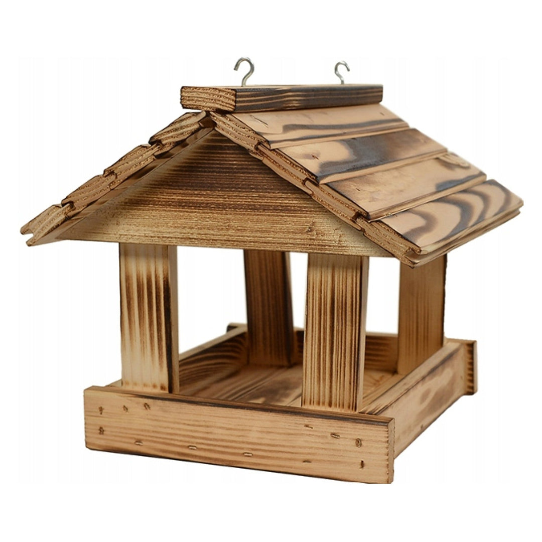 Woodok fuglefoderhus, fyrretræ, brændt, stærke kroge + fuglefrø 1 kg