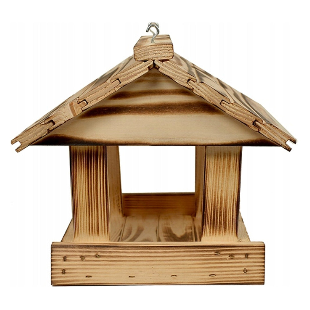Woodok fuglefoderhus, fyrretræ, brændt, stærke kroge + fuglefrø 1 kg