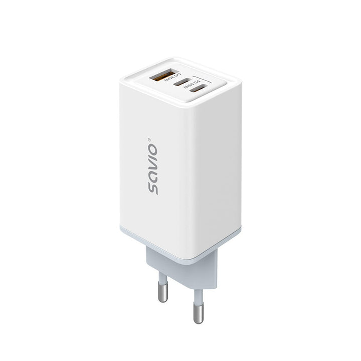 Savio netoplader, 1x USB-A, 2x USB-C, GaN, 65 W, hvid, SAVLA-07