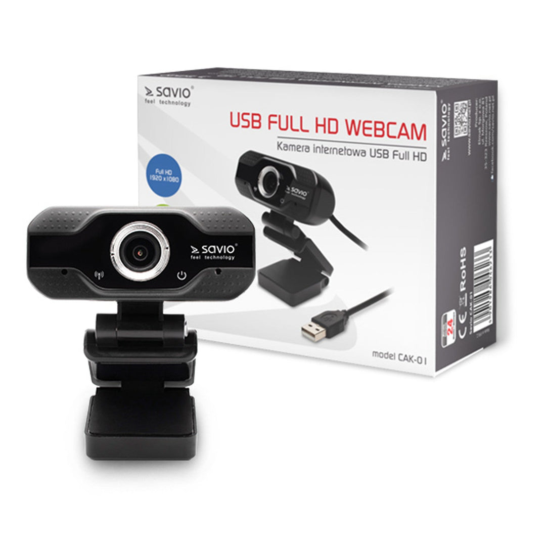 Savio webcam, Full HD-opløsning 1920x1080, mikrofon, USB, SAVCAK-01