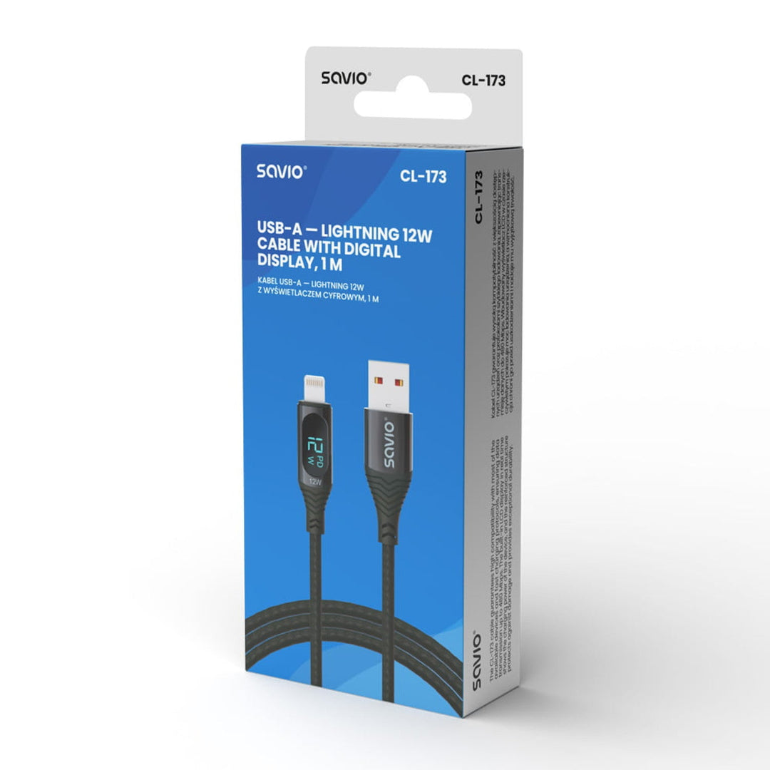 USB-kabel til Lightning Savio, digitalt display, længde 1 m, SAVKABELCL-173