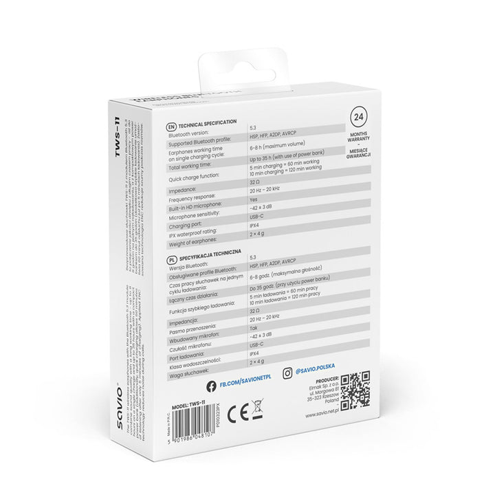 Savio trådløse hovedtelefoner, Bluetooth 5.3, ENC, USB-C, sort, SAVSLTWS-11
