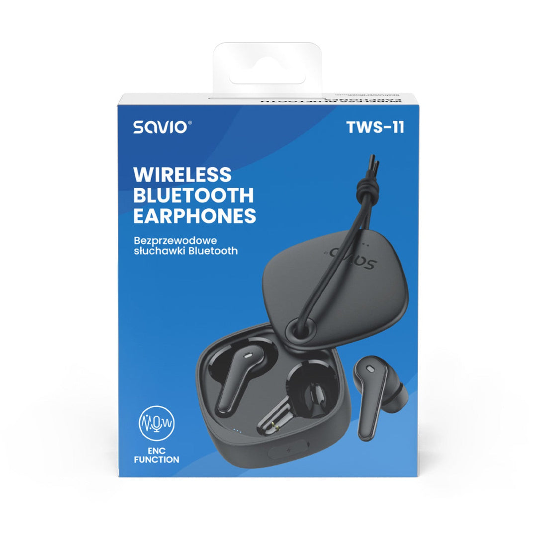 Savio trådløse hovedtelefoner, Bluetooth 5.3, ENC, USB-C, sort, SAVSLTWS-11