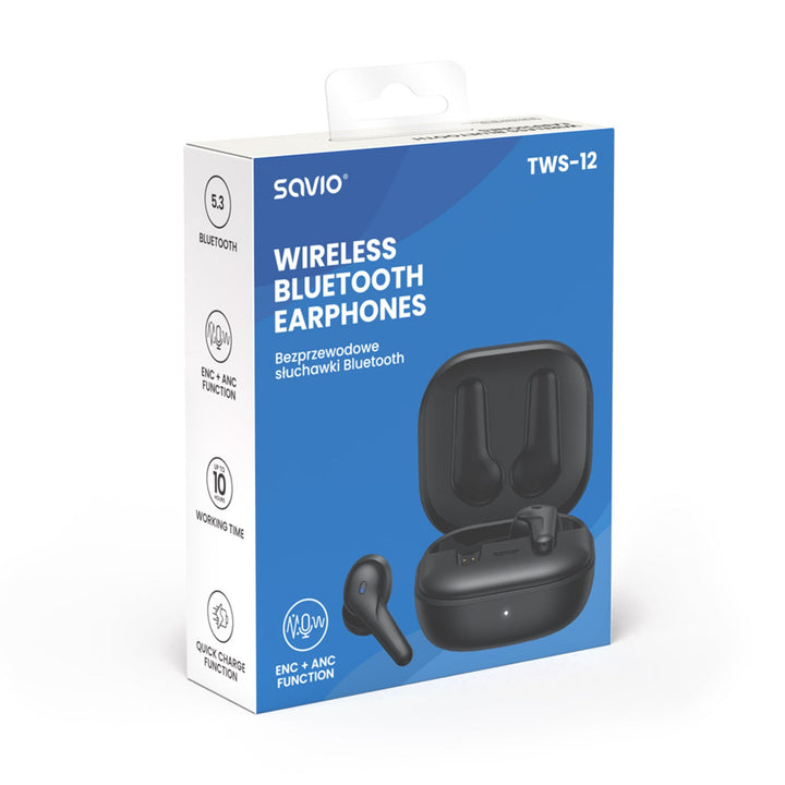 Savio trådløse hovedtelefoner, Bluetooth 5.3, ANC, USB-C, sort