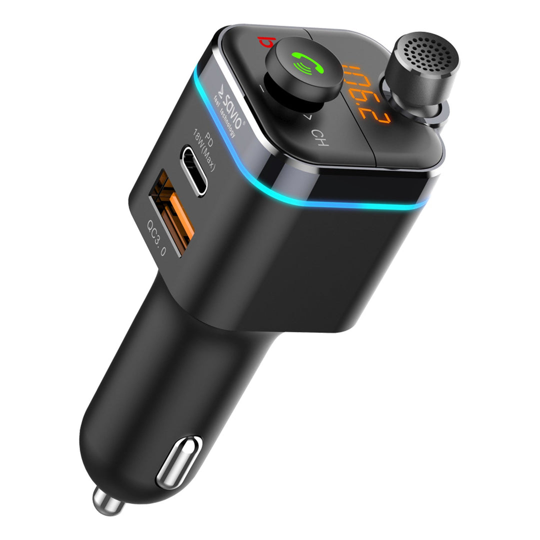 Savio MP3-bilsender, Bluetooth 5.0, opladningsfunktion, sort, SAVFMTRANSTR-12