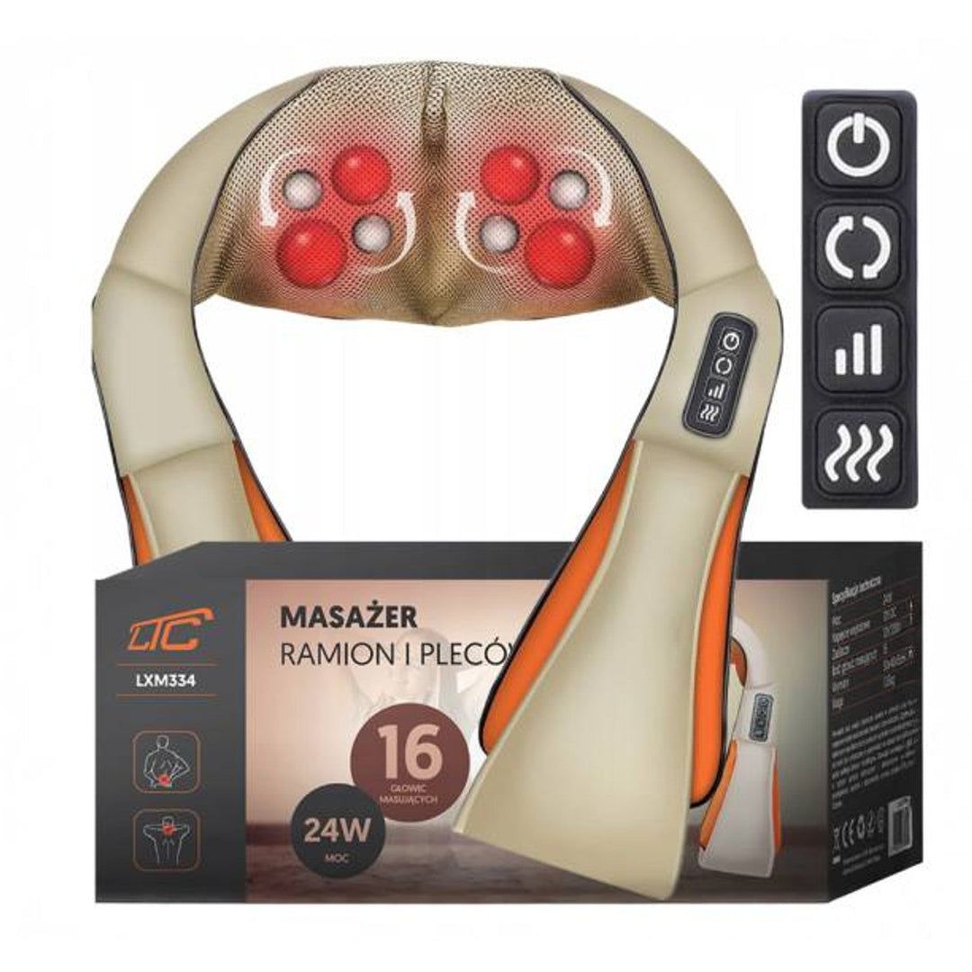 LTC Shiatsu 6D skuldermassager, 3 hastigheder, 5V, 24W, opvarmningsfunktion, LED-belysning, skridsikre stropper