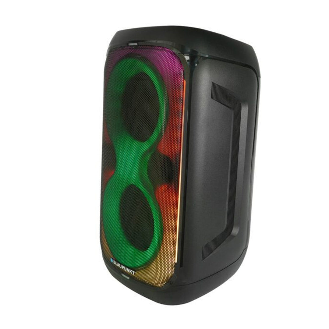 Blaupunkt Party Box-højttaler, LED-belysning, Bluetooth, USB og AUX, FM-radio, karaoke-funktion, fjernbetjening, batteritid op til 18 timer, PB60X