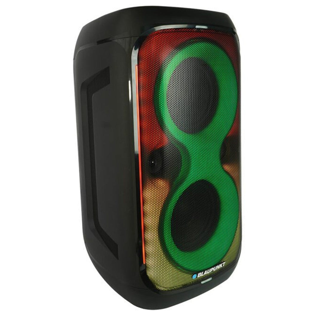 Blaupunkt Party Box-højttaler, LED-belysning, Bluetooth, USB og AUX, FM-radio, karaoke-funktion, fjernbetjening, batteritid op til 18 timer, PB60X