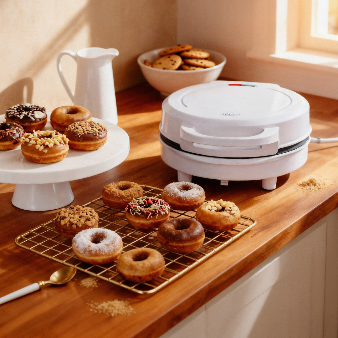 Adler donutbager, til 7 donuts, non-stick belægning, hvid, 1500 W, AD 3075