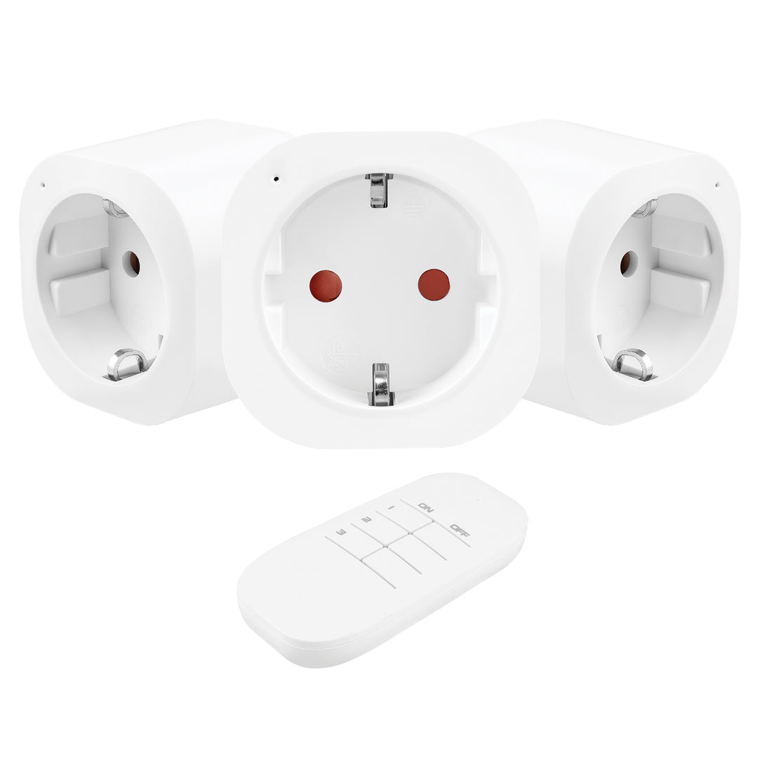 GreenBlue fjernbetjente stikkontakter, 3 stk., programmerbare, rækkevidde op til 30 m, 220–240 V AC, 50/60 Hz, 16 A, 433 MHz, GB313 F
