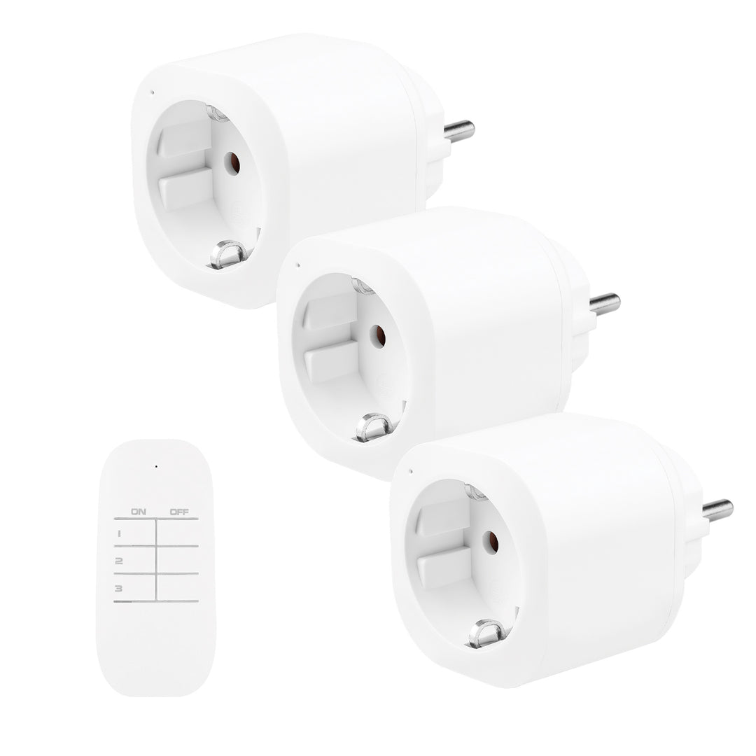 GreenBlue fjernbetjente stikkontakter, 3 stk., programmerbare, rækkevidde op til 30 m, 220–240 V AC, 50/60 Hz, 16 A, 433 MHz, GB313 F