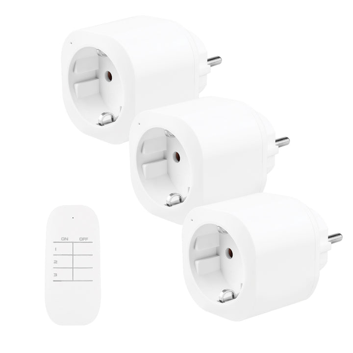 GreenBlue fjernbetjente stikkontakter, 3 stk., programmerbare, rækkevidde op til 30 m, 220–240 V AC, 50/60 Hz, 16 A, 433 MHz, GB313 F