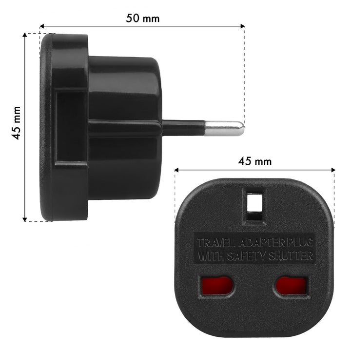 Maclean UK-stikadapter til EU-stik, sort, MCE72, 2 stk.