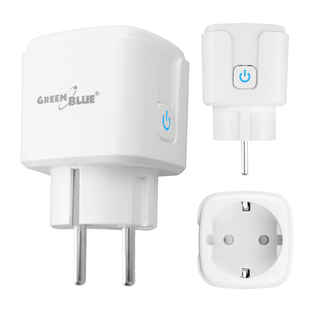 GreenBlue trådløs WiFi-stikkontakt, Android/iOS/Alexa/Google Home, timer, strømmåler, maks. 16 A/3840 W, GB735 W