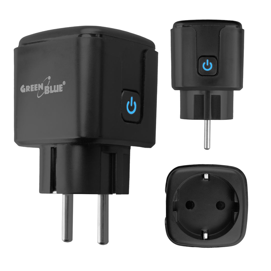 GreenBlue trådløs WiFi-stikkontakt, Android/iOS/Alexa/Google Home, timer, strømmåler, maks. 16 A/3840 W, GB735 B