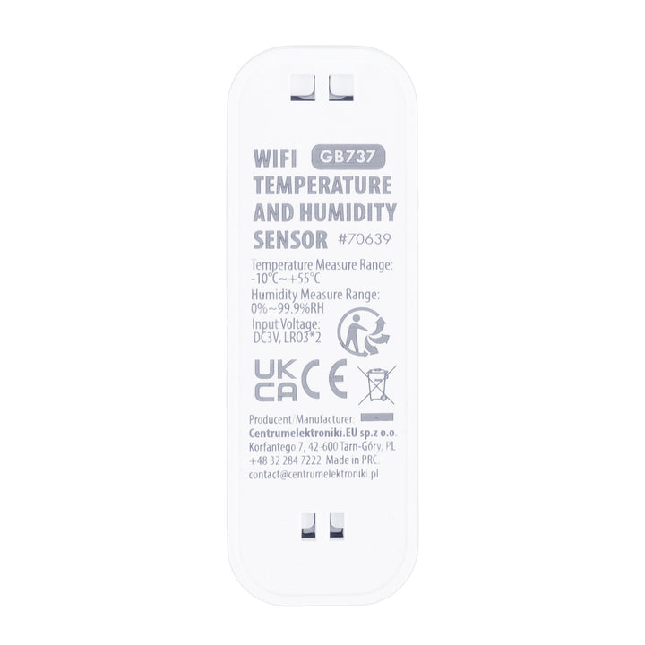 GreenBlue WiFi-temperatur- og fugtighedssensor, Android/iOS/Alexa/Google Home, 3,0 V DC, LR03x2, GB737