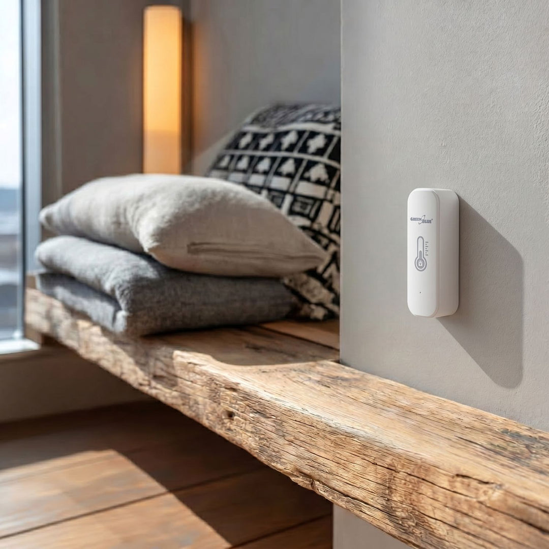 GreenBlue WiFi-temperatur- og fugtighedssensor, Android/iOS/Alexa/Google Home, 3,0 V DC, LR03x2, GB737