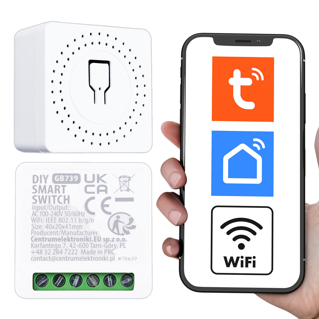 GreenBlue indbygget WiFi-relæ, Android/iOS/Alexa/Google Home, 100–240 V AC, 50/60 Hz, maks. 16 A, til LED 150 W, GB739