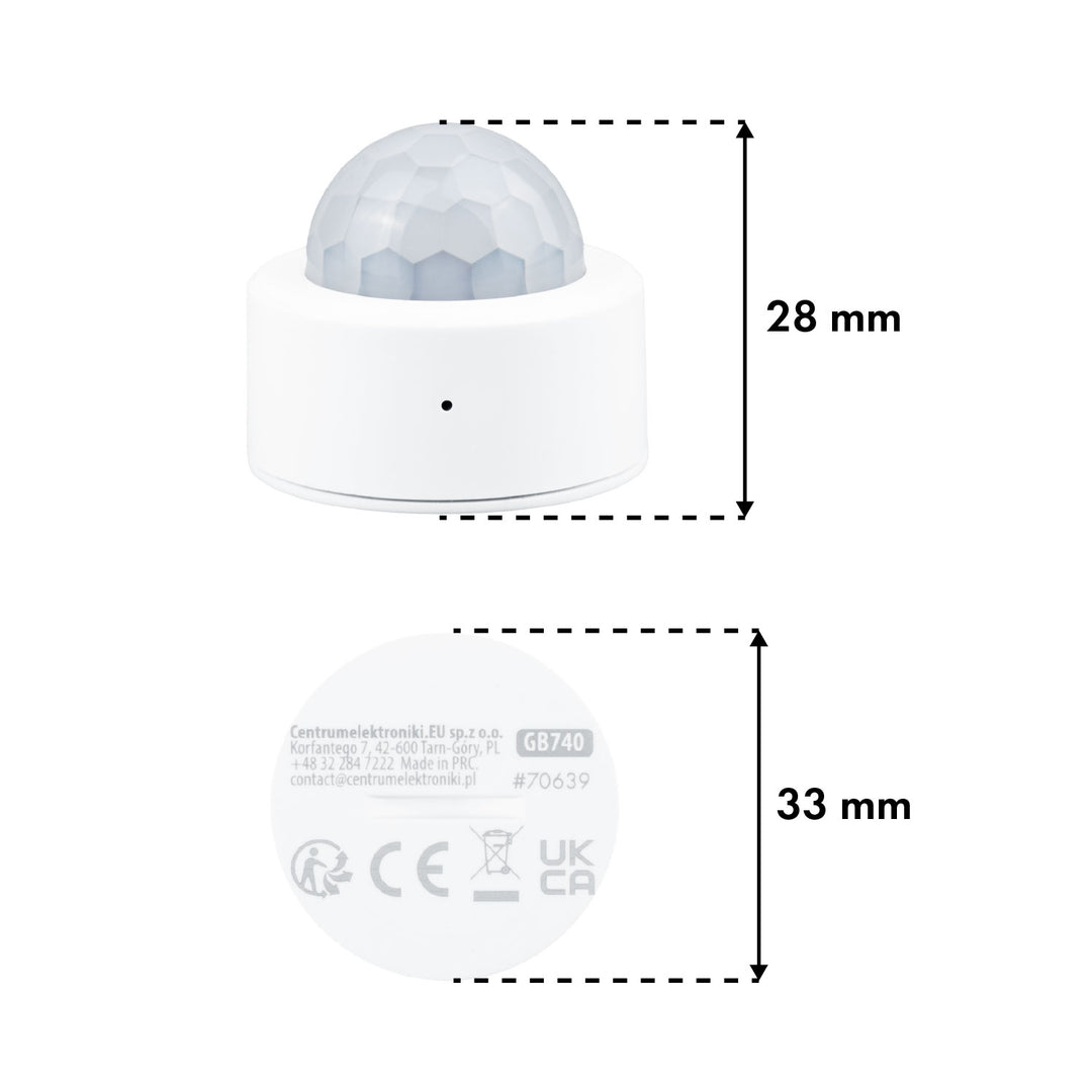 Trådløs Zigbee-bevægelsessensor fra Tuya GreenBlue, Android/iOS, CR2450 DC 3,0 V, detekteringsvinkel 120° / op til 8 m, GB740
