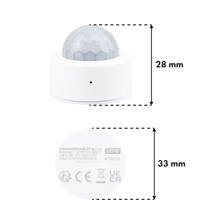 Trådløs Zigbee-bevægelsessensor fra Tuya GreenBlue, Android/iOS, CR2450 DC 3,0 V, detekteringsvinkel 120° / op til 8 m, GB740