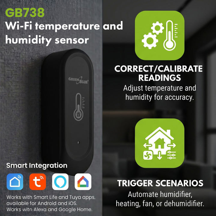GreenBlue udendørs WiFi-sensor til temperatur og fugtighed, Android/iOS, 3,0 V DC, LR03 x 2, IP65, GB741