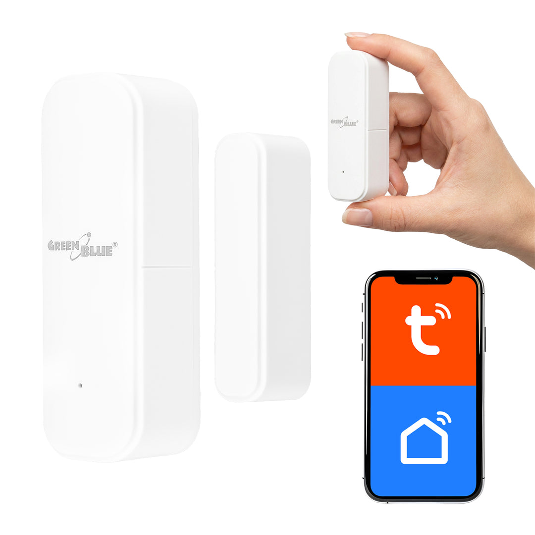 Trådløs kontaktor / WiFi-åbningssensor fra GreenBlue, Android/iOS, til døre / vinduer, 3,0 V DC, LR03x2, GB479 W