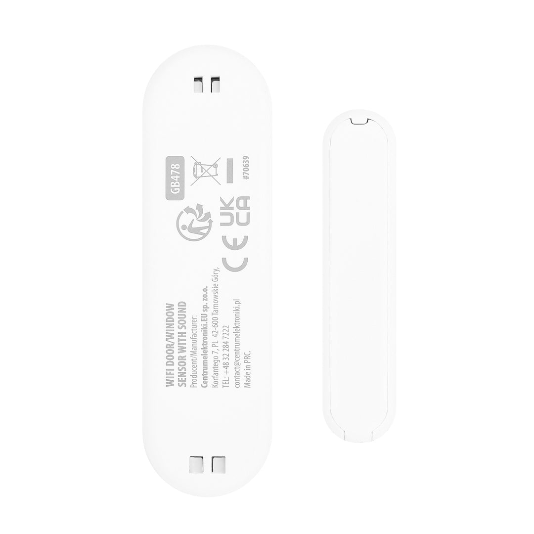 Trådløs kontaktor / åbningssensor med WiFi fra GreenBlue, Android/iOS, til døre / vinduer, 3,0 V DC, LR03x2, med alarm, GB478