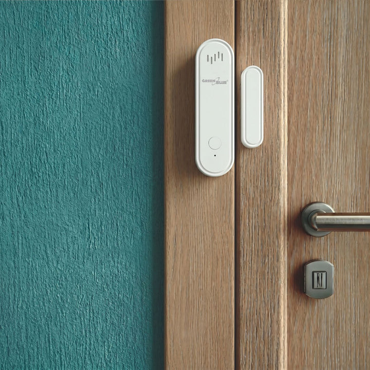 Trådløs kontaktor / åbningssensor med WiFi fra GreenBlue, Android/iOS, til døre / vinduer, 3,0 V DC, LR03x2, med alarm, GB478