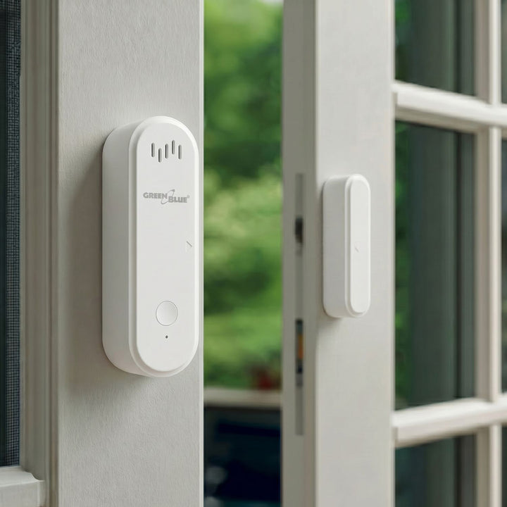 Trådløs kontaktor / åbningssensor med WiFi fra GreenBlue, Android/iOS, til døre / vinduer, 3,0 V DC, LR03x2, med alarm, GB478