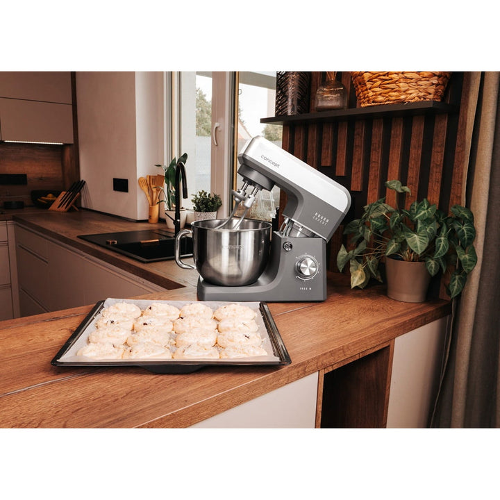 Concept Dough Expert planetarisk køkkenmaskine, 1900 W, dobbelt dejkrog, skålopvarmningsfunktion, 6 forskellige hastigheder, RM6010