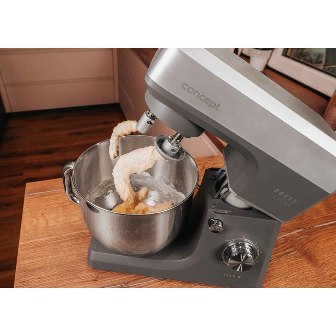 Concept Dough Expert planetarisk køkkenmaskine, 1900 W, dobbelt dejkrog, skålopvarmningsfunktion, 6 forskellige hastigheder, RM6010