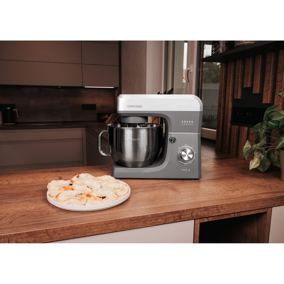 Concept Dough Expert planetarisk køkkenmaskine, 1900 W, dobbelt dejkrog, skålopvarmningsfunktion, 6 forskellige hastigheder, RM6010