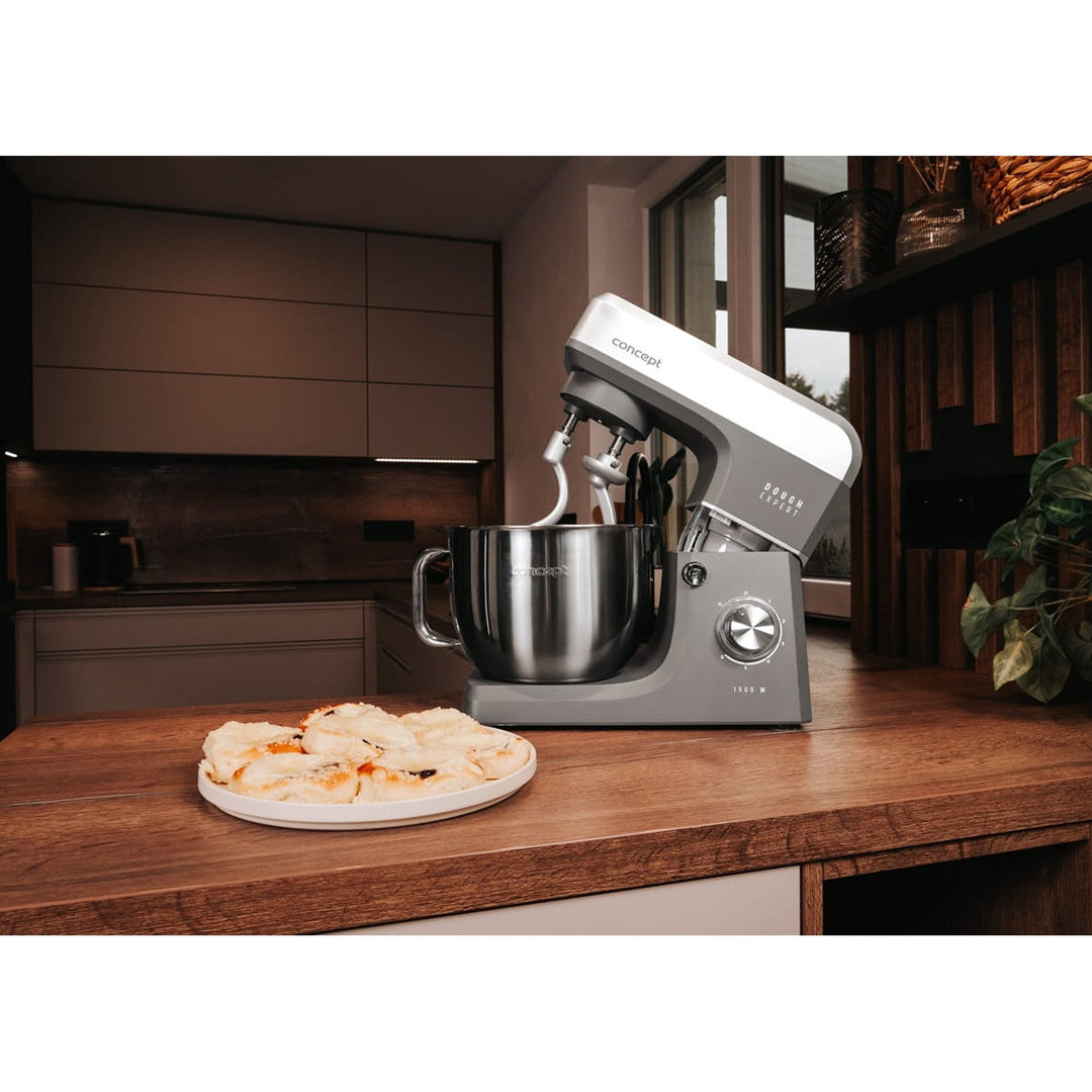 Concept Dough Expert planetarisk køkkenmaskine, 1900 W, dobbelt dejkrog, skålopvarmningsfunktion, 6 forskellige hastigheder, RM6010