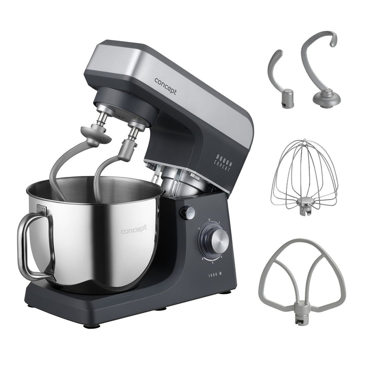 Concept Dough Expert planetarisk køkkenmaskine, 1900 W, dobbelt dejkrog, skålopvarmningsfunktion, 6 forskellige hastigheder, RM6010