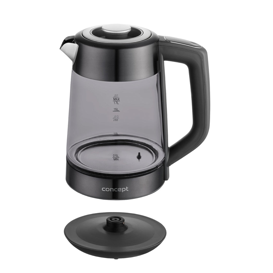 Concept elektrisk kedel i glas, kapacitet 1,7 l, effekt 1850-2200 W, sort, Strix-stik, temperaturregulering, digital styring, RK4195
