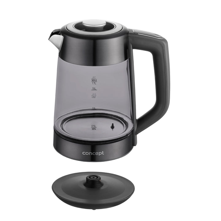 Concept elektrisk kedel i glas, kapacitet 1,7 l, effekt 1850-2200 W, sort, Strix-stik, temperaturregulering, digital styring, RK4195