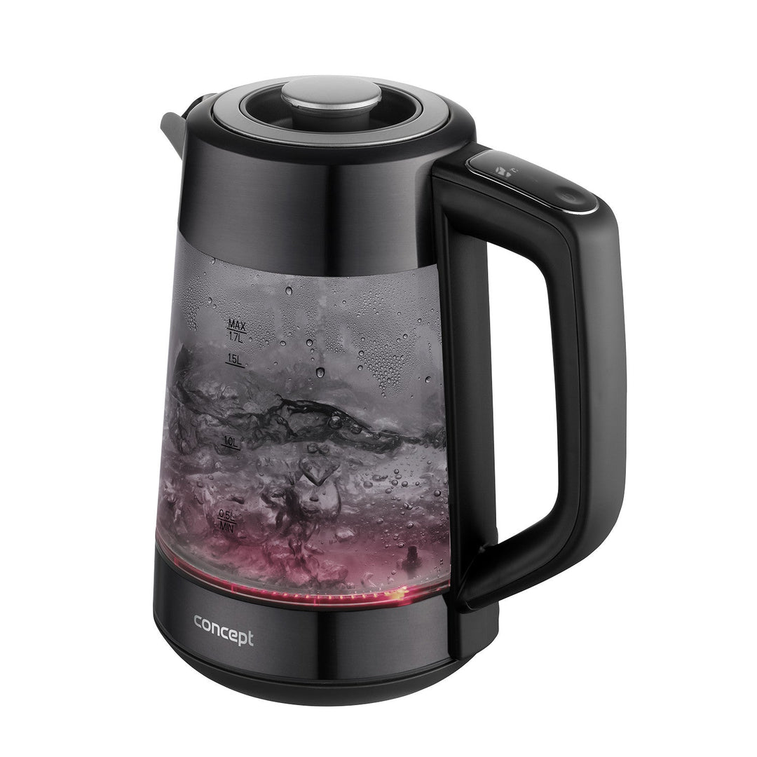 Concept elektrisk kedel i glas, kapacitet 1,7 l, effekt 1850-2200 W, sort, Strix-stik, temperaturregulering, digital styring, RK4195