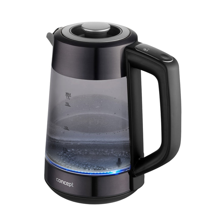 Concept elektrisk kedel i glas, kapacitet 1,7 l, effekt 1850-2200 W, sort, Strix-stik, temperaturregulering, digital styring, RK4195