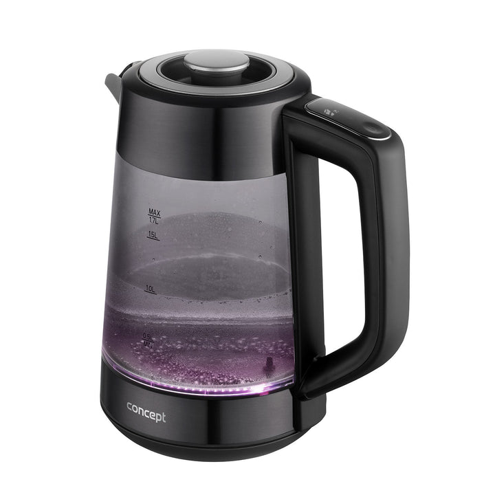 Concept elektrisk kedel i glas, kapacitet 1,7 l, effekt 1850-2200 W, sort, Strix-stik, temperaturregulering, digital styring, RK4195